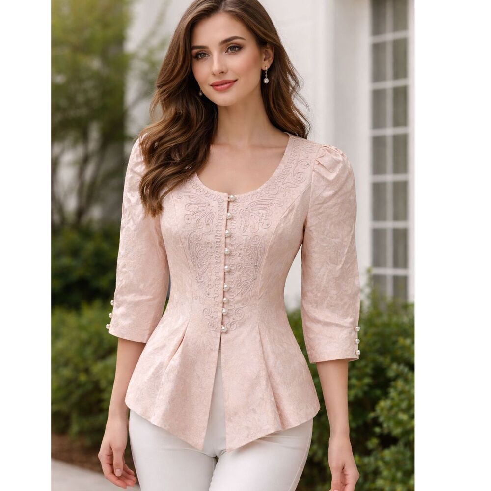 Vintage Cachet Beaded Button-Up Blouse - Size 7/8